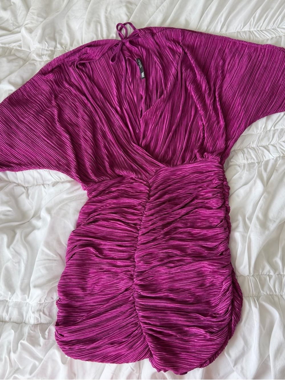 Zara Fuchsia Ruched V-Neck Mini Dress - Picture 7 of 7